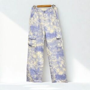 🌧️ Vintage Lavender Tie Dye Cargo Jeans Y2K Straight Leg Pants SIZE Small